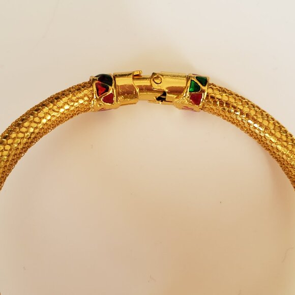 NWOT Statement Bracelet Elegant Kundan Enamel CZ Floral Design Hinged Bangle - Picture 12 of 13